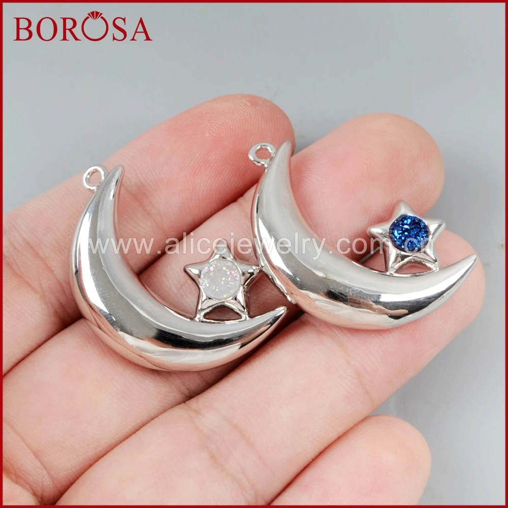 BOROSA Drusy Jewelry 6PCS Silver Color Moon Shape Star Round Druzy Charm Crescent Pendant for Women WX965 | Украшения и