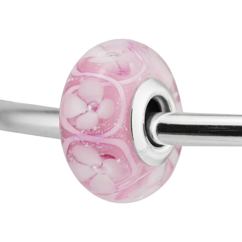 

Fits For Pandora Bracelets Pink Field of Flowers Murano Glass Beads 100% Sterling-Silver-Jewelry Charms Free Shipping