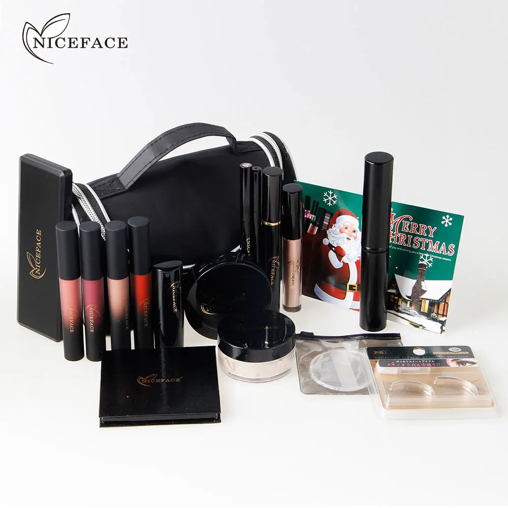 Makeup Set Рождественский подарок) очаровательный набор для макияжа с матовой жидкой помадой хайлайтер тени для век Накладные ресницы основа набор кистей - Цвет: Makeup Set