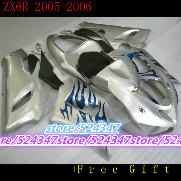 

Market hot sales manufacturers ZX6R 05 06 ZX6R, 636, 2005, 2006 smooth silver motorcycle fairing of dark blue flame for