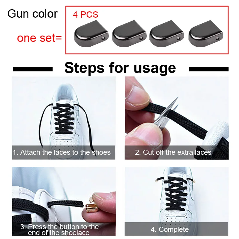 03-3 Gun color 50 комплектов эластичных шнурков; шнурки с металлической пряжкой; Подходящие без галстука; кружевные тапочки для взрослых и детей; кружевные туфли с круглым носком на плоской подошве - Цвет: 03-3 Gun color