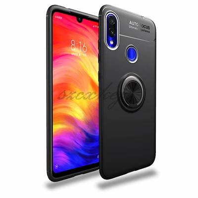 Чехол из силикагеля для Xiaomi Redmi Note 7 7 pro, автомобильный держатель, магнитный кронштейн, кольцо на палец, чехол из ТПУ для Redmi Note 7 - Цвет: Black