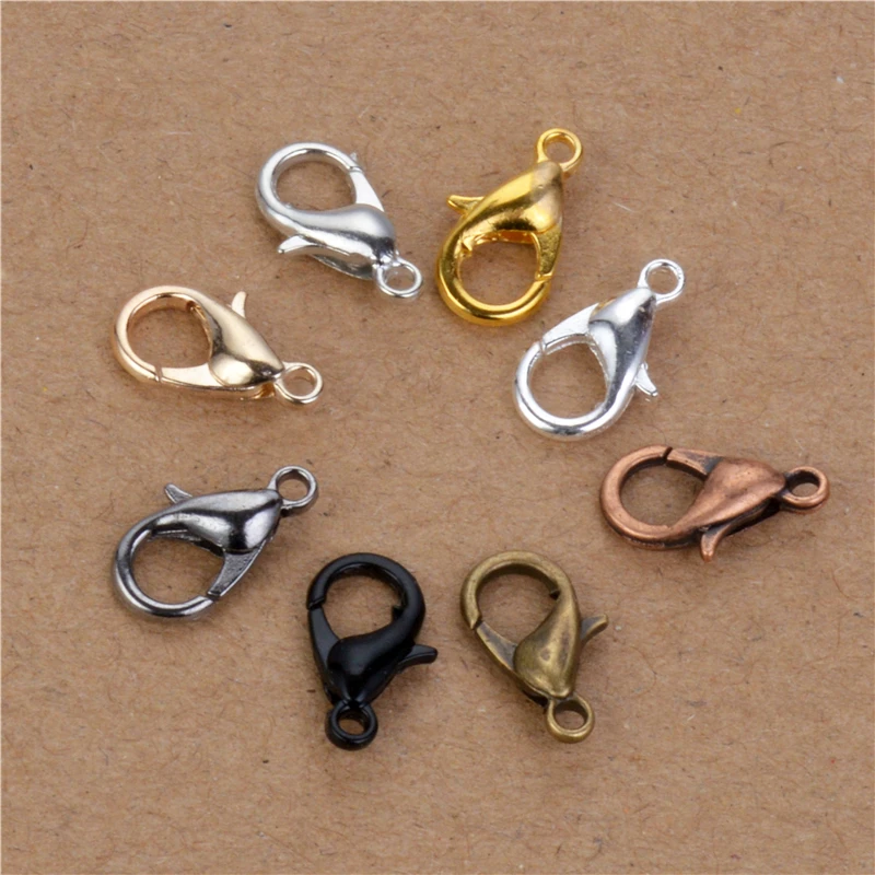 

50pcs/lot 12*6 /10*5mm Gold/Rhodium/Black/Silver Metal Alloy Lobster Clasps Hooks Claw Clasp Connector Fit Link Chain Necklace