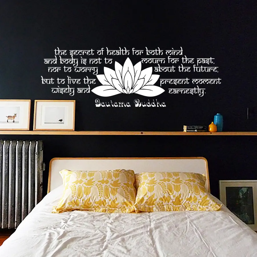 

ZOOYOO Buddha Sayings Text Wall Stickers Lotus Wall Decals Removable Living Room Bedroom Wall Art Murals