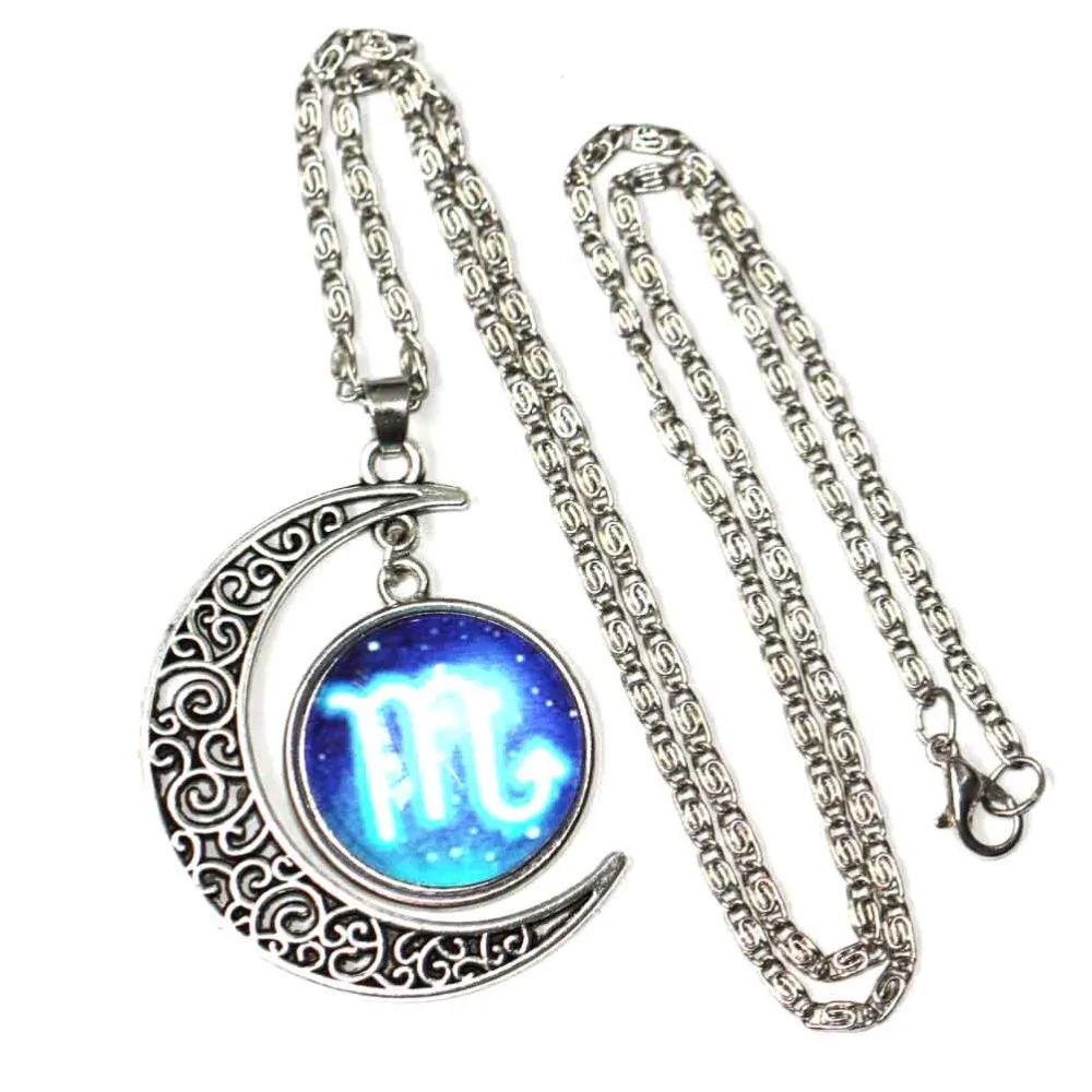 Glass Zodiac Sign Pendant Chain Necklace Constellation Womens Jewelry | Украшения и аксессуары