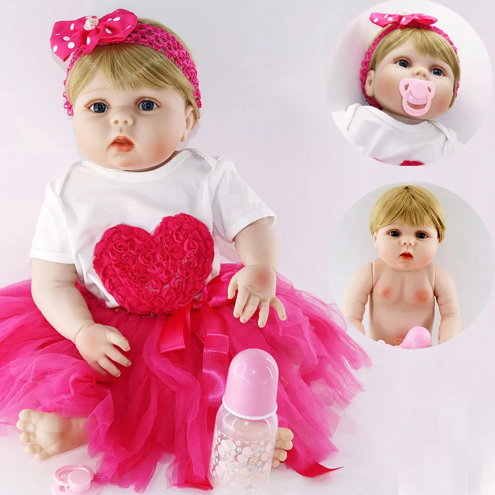 

New arrivals vivid 23"57cm full Silicone Reborn baby doll Toys adorable dress girl Handmade bathe fashion dolls collection toys