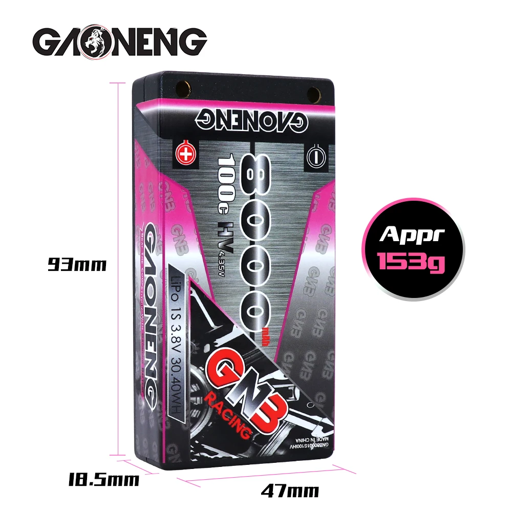 Gaoneng GNB 8000mAh 100C 1S 3.8V HV 4.35V Rechargeable Lipo Battery 4.0mm Banana Plug T for 1:10 RC Car Boat | Игрушки и хобби