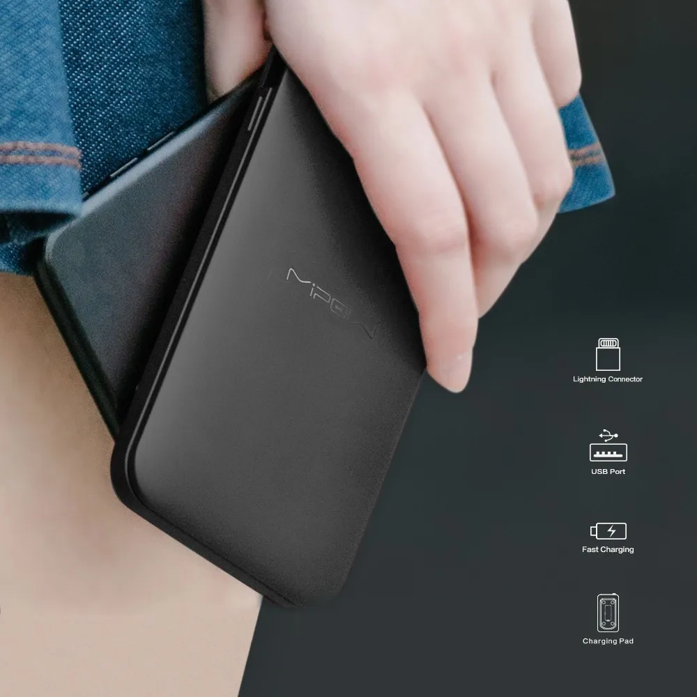 Портативный Ультратонкий аккумулятор MIPOW MFI сертифицированный 7000 мАч Встроенный