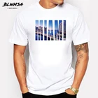 Рубашка BLWHSA мужская с коротким рукавом, хлопок, Повседневная футболка с принтом города Майами, лето