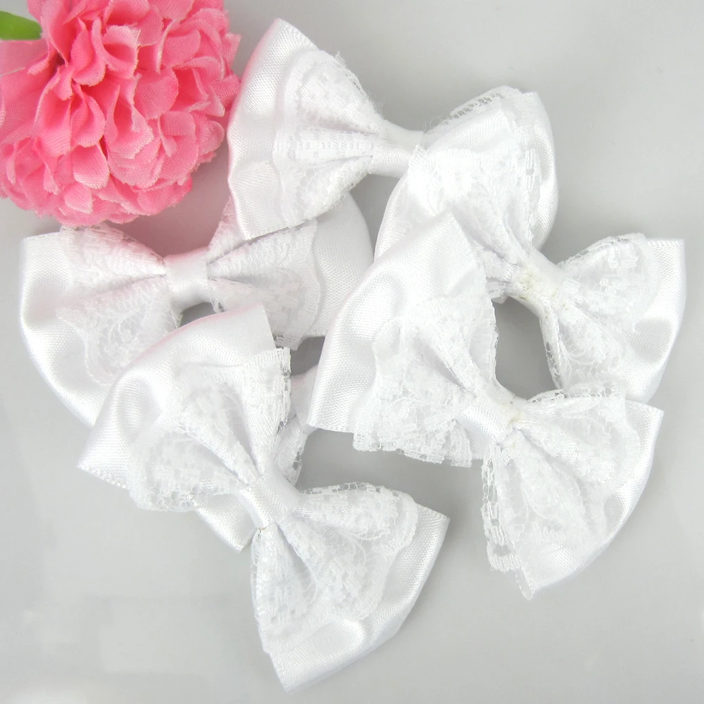 24 шт. белая кружевная сатиновая лента-цветы бантом луки для маленьких детей