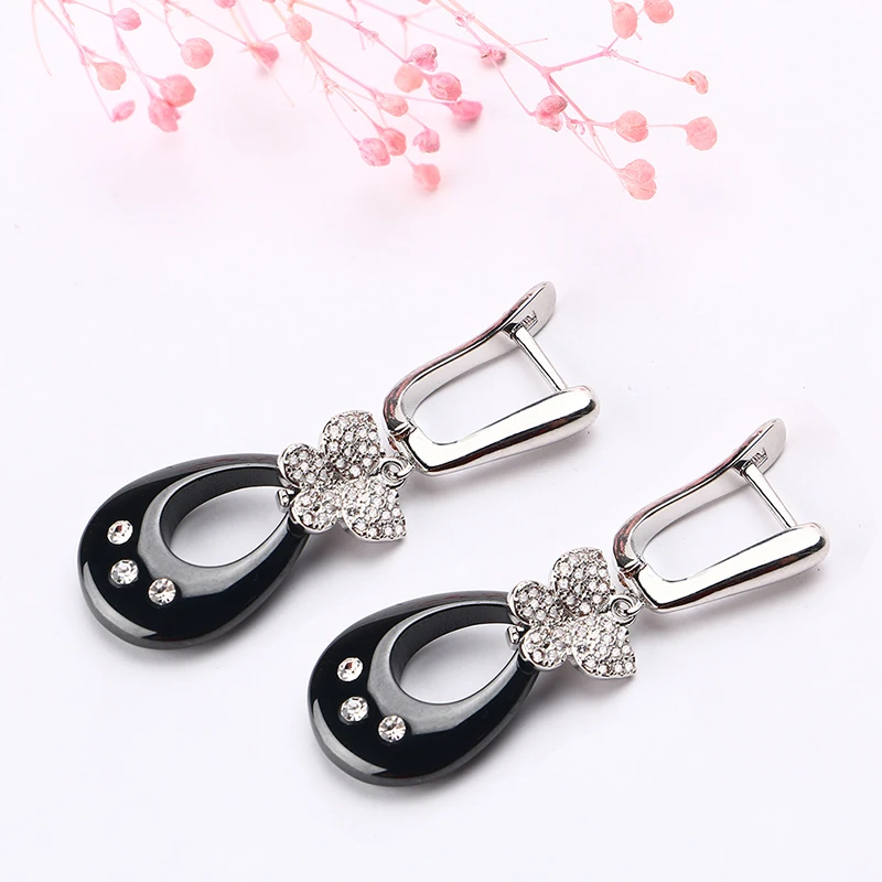 Lovely Butterfly Water Drop Earrings Black White Ceramic Dangle Earring For Women Girls Fashion Party Rhinestone Jewelry Gifts | Украшения