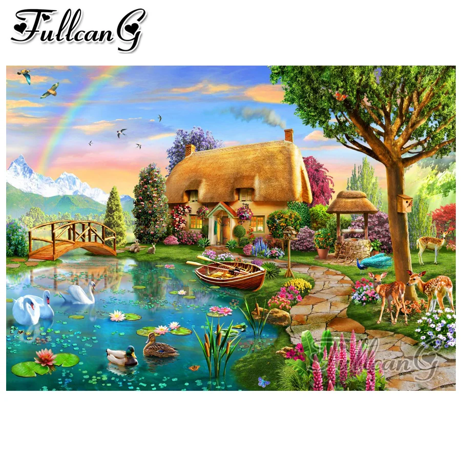 Алмазная картина FULLCANG 5d мозаика lakeside сделай сам полноразмерная/круглая с