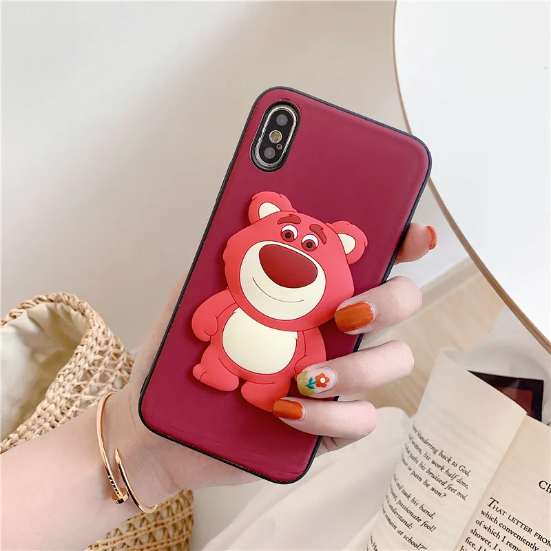 Супер Милый Картонный Кожаный 3D Красный Медведь Красный Чехол Для Телефона Apple iPhone 6 6s 7 8 Plus X XS XR MAX Силиконовый Чехол.