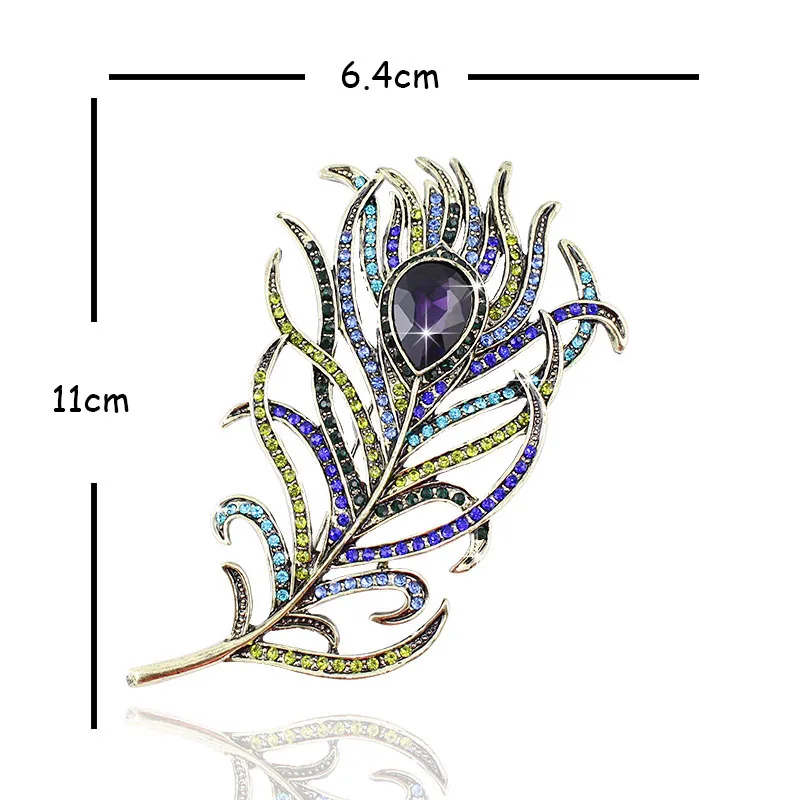 Women Vintage Feather Brooch Pin Antique Crystal Rhinestone Jewelry Accessory |