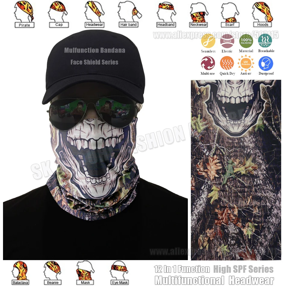 

TRACKABLE SHIPPING Top Fashion Underwood Camo Skull Riding Face Shield Mask Bicycle Headwear Digital Seamless Tube Bandana