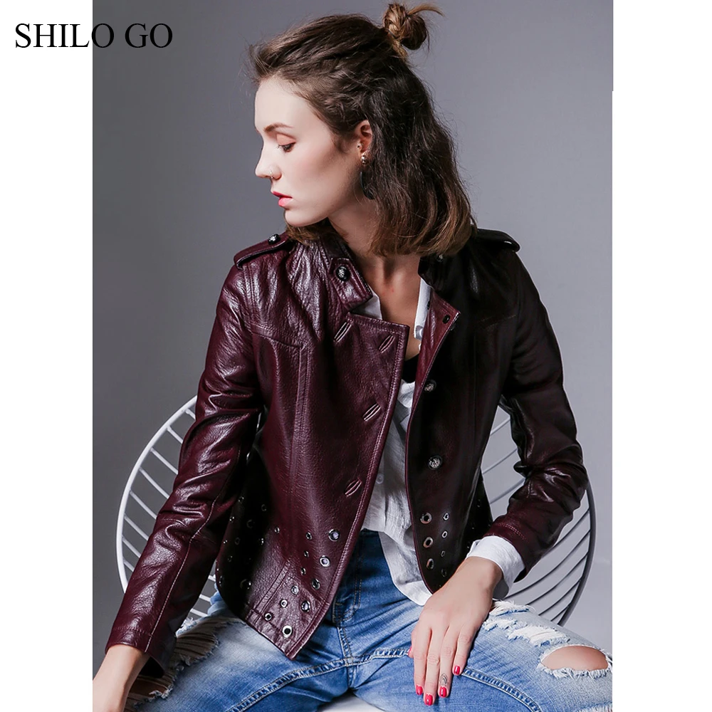 Кожаная куртка SHILO GO осенняя из натуральной овчины на кнопках с металлическими