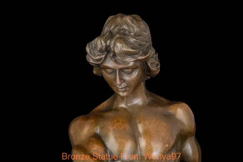 Art Deco Sculpture Nude Man Hunter With Tiger Bronze Statue Signed | Декор для дома