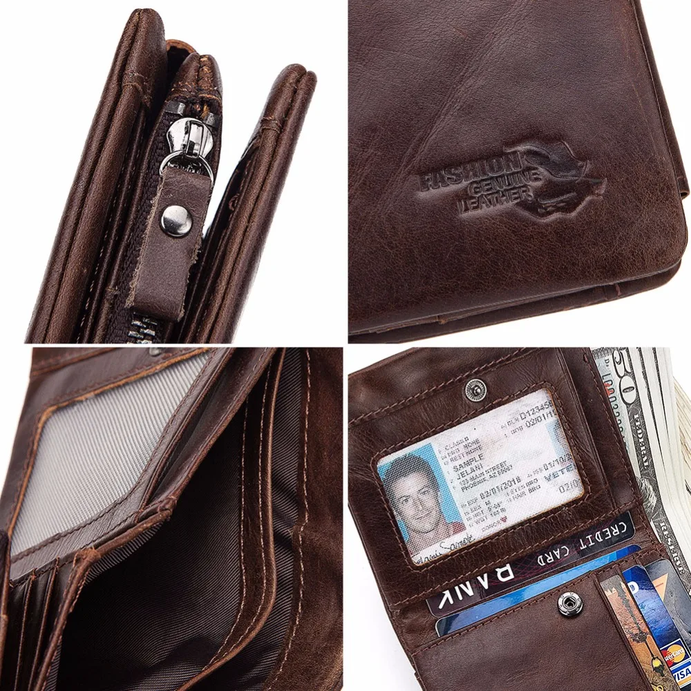 

GZCZ 2019 Genuine Leather Men'S Wallets Thin Male Wallet Card Holder Cowskin Soft Zipper Poucht Short Clamp For Money Portomonee