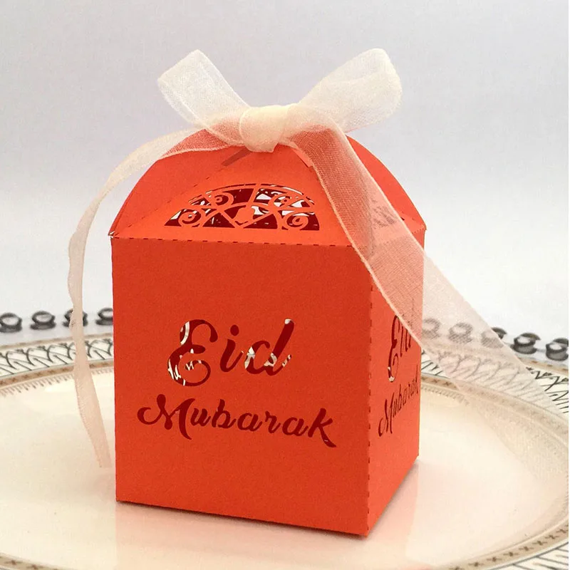 Оранжевый 10 шт Happy Eid Mubarak коробка конфет подарочные коробки украшения для Рамадана DIY бумажная Подарочная коробка Исламские мусульманские аль-Фитр ИД вечерние украшения - Цвет: Оранжевый
