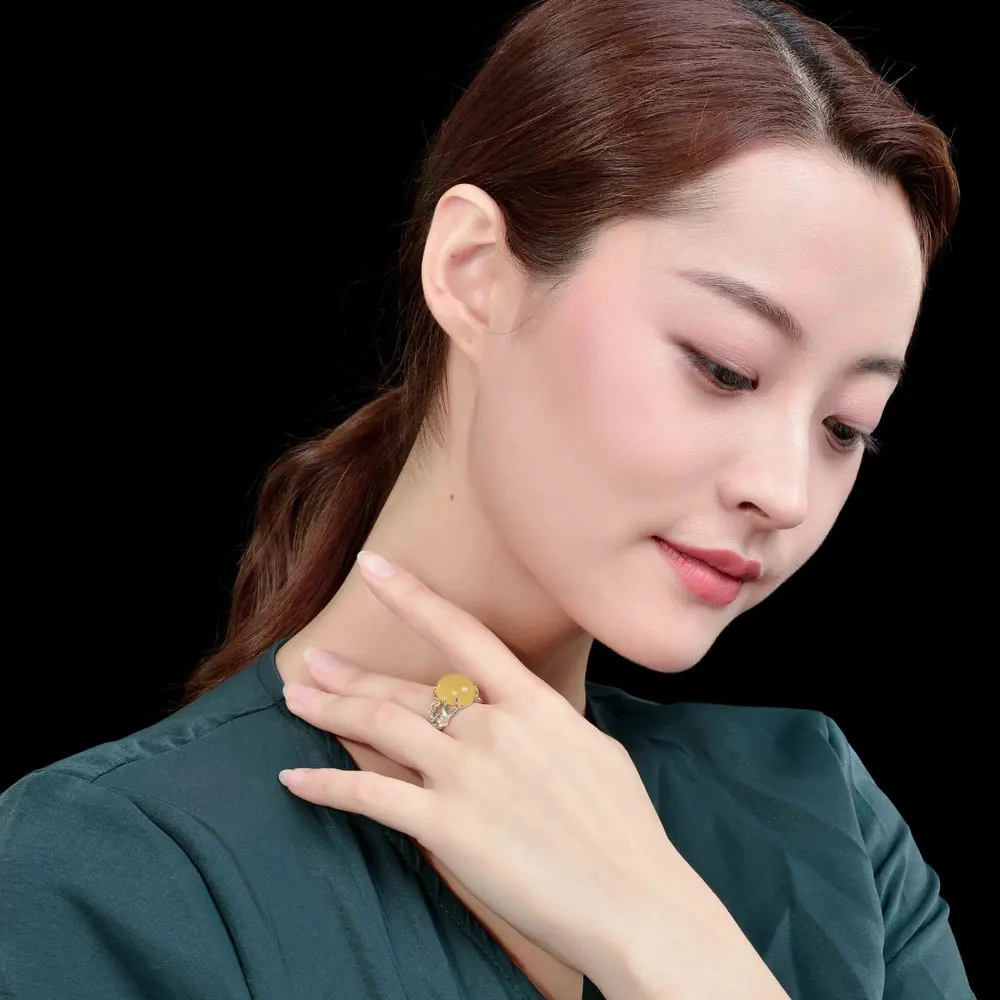 Женское кольцо из серебра 925 пробы RADHORSE регулируемое стерлингового с Янтарной