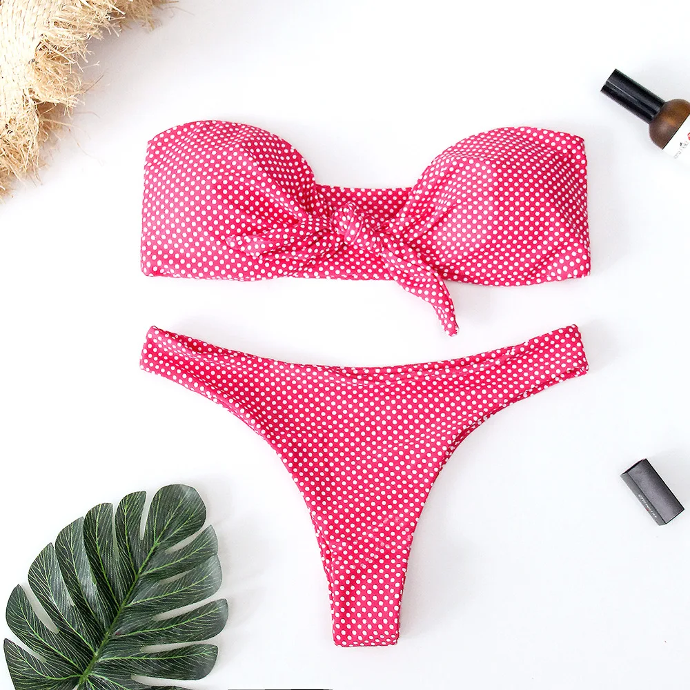 Бикини в розовый и красный горошек женский купальник 2018 |