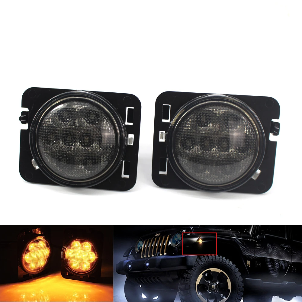 

Left Right Side Eyebrow LED Smoke Light Turn Signal Lamp Fender Side Fit For Jeep Wrangler 07-17