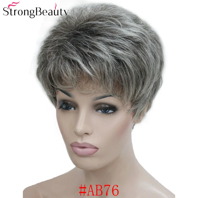 StrongBeauty синтетические Короткие Волнистые Волосы пышные натуральные светлые/серебристо-серые парики с челкой для женщин много цветов на выбор
