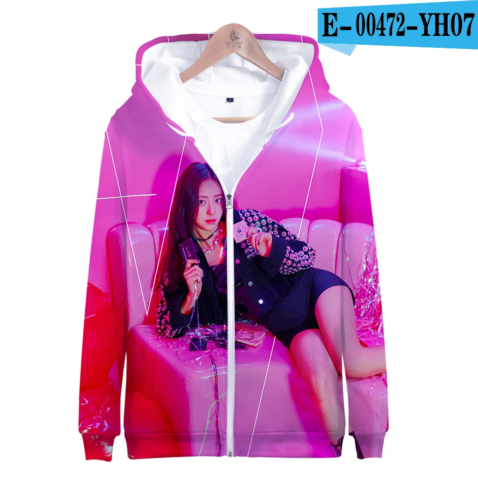 5 Забавные 3d Itzy Kpop моды хип-хоп Для мужчин Для женщин Толстовки с капюшоном на молнии куртка топ Повседневное с длинным рукавом унисекс на молнии 3D с капюшоном толстовка 4XL - Цвет: 5