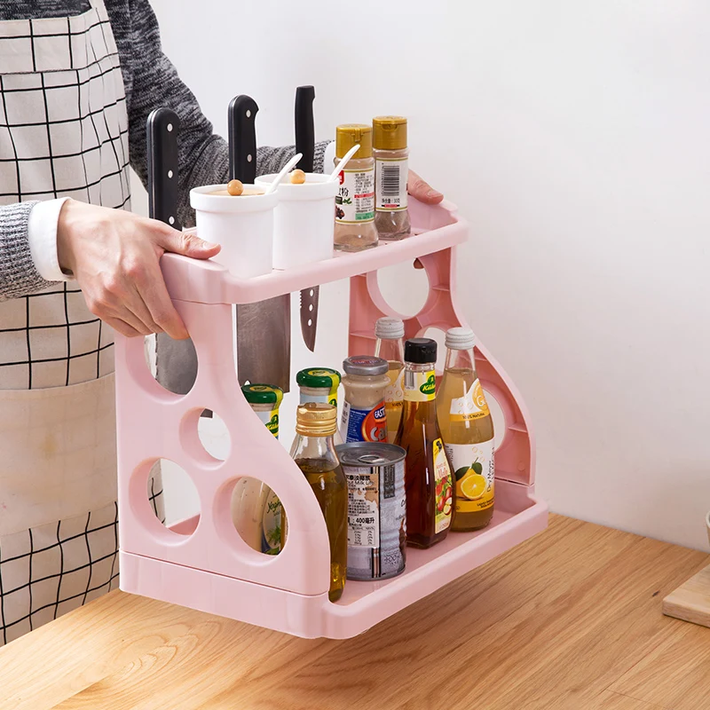 Household double kitchen shelf seasoning to receive plastic tool carrier landing condiment spice rack | Дом и сад
