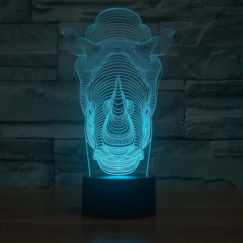 Светодиодный ночник Rhino 3D акриловая декоративная настольная лампа для гостиной