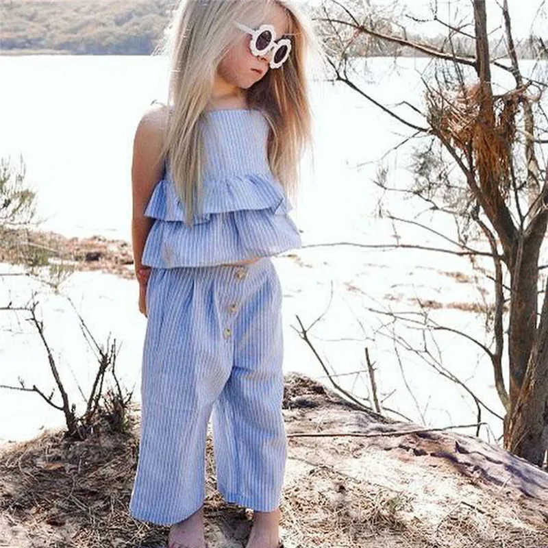 Летний костюм для девочек новинка 2019 года малышей детей маленьких полосатый топ