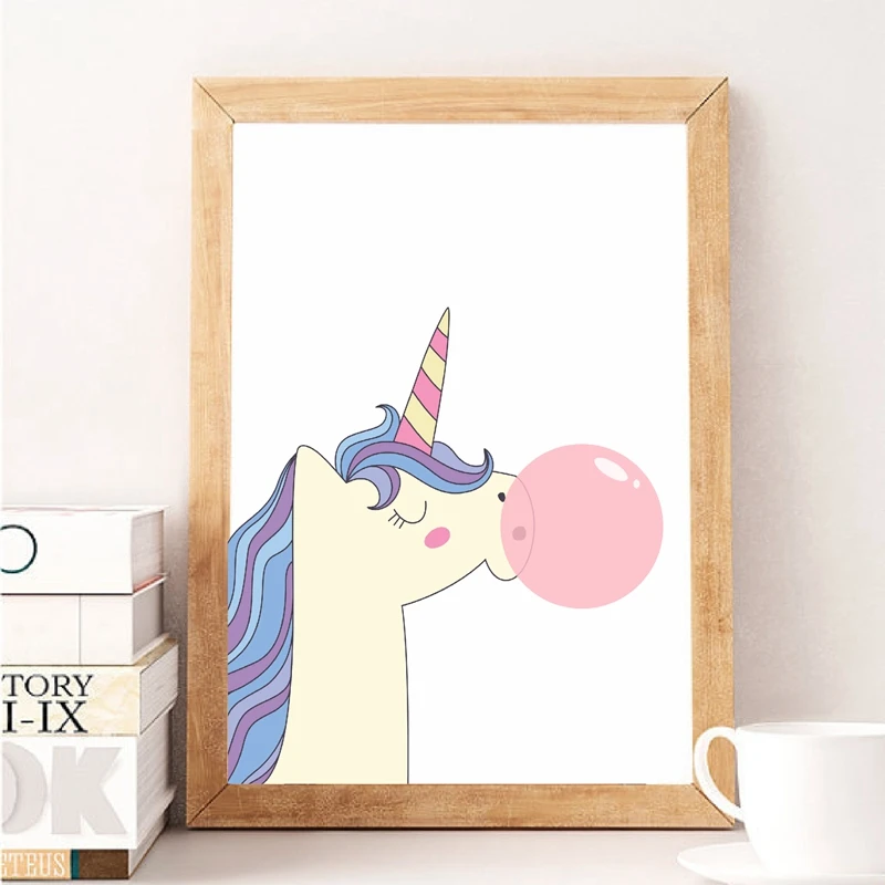 Мультяшный Радужный Единорог холст картина для детской стены художественная