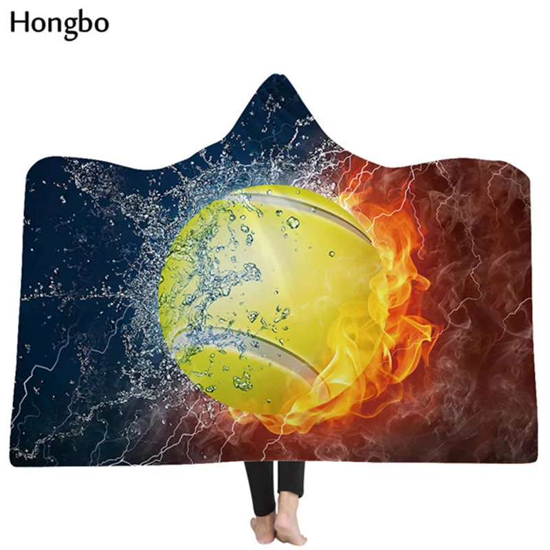 Hongbo Баскетбол/Бейсбол/Футбол Регби 3D Печатный плюшевый одеяло с капюшоном для