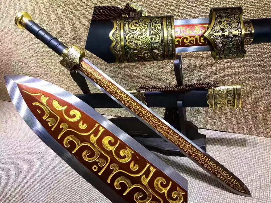 Китайский Меч WUSHU Han Jian красная позолота 1095 дюйма высокое искусственное черное