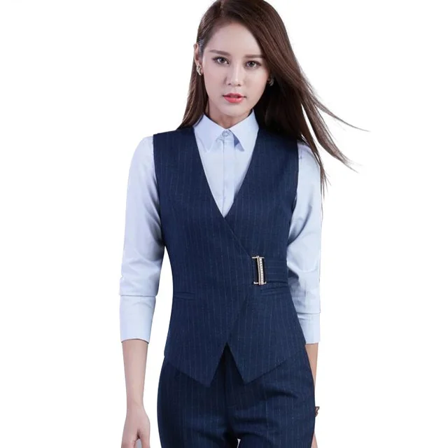 Высокое качество Деловые женские полосатые брючные костюмы формальные тонкие v