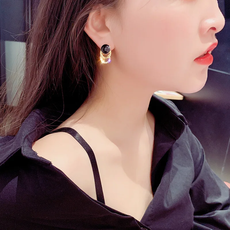 

DREJEW Square Circle Statement Earrings Gold Black Rhinestone Christmas Alloy 925 Stud Earrings for Women Wedding Jewelry E7311