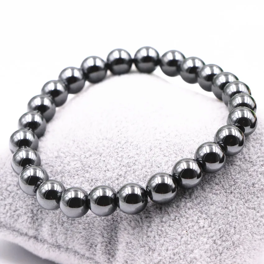 Fashion Natural Hematite Stone Strand Bracelet Statement for Women 8mm Round Beads Charms Bangle Healthy Jewelry 7.5inch A517 | Украшения и