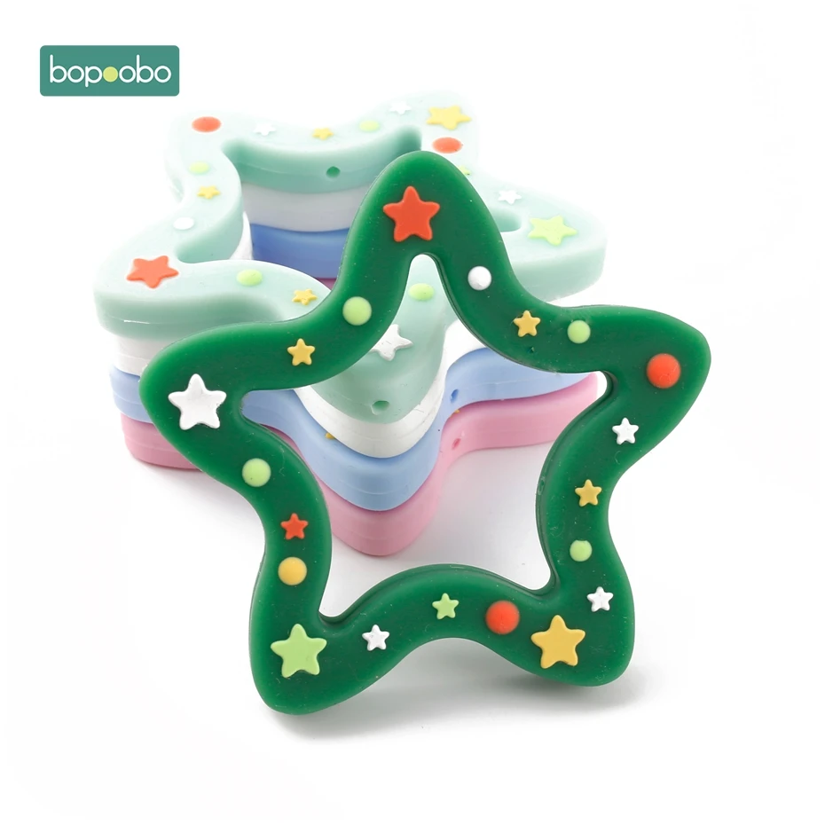 Bopoobo 1pc Silicone Snowflak Teether Christmas Tree Pendant Star Christmas Deer Gifts For Baby Elk Gingerbread MansBaby Teether