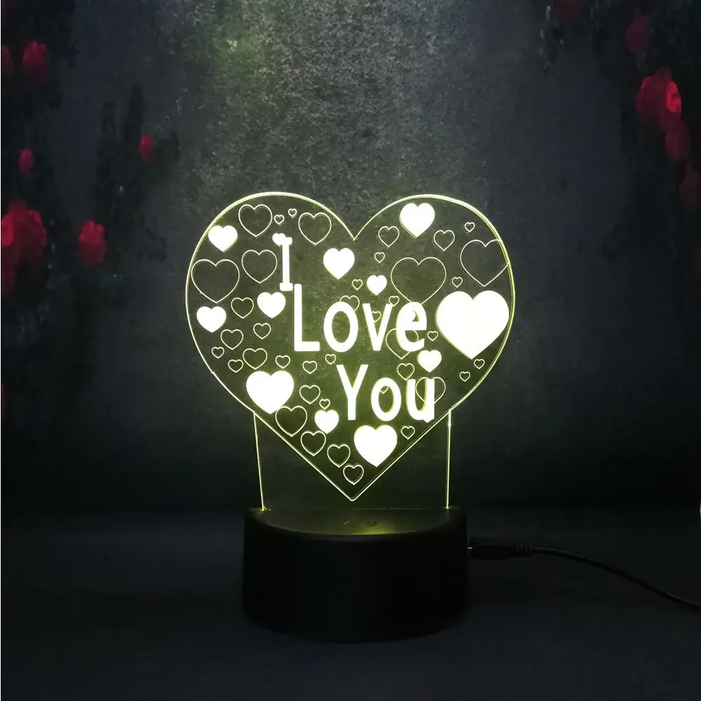 Романтическая любовь картина Иллюзия ночник 3D led RGB лампа для зарядки Лава