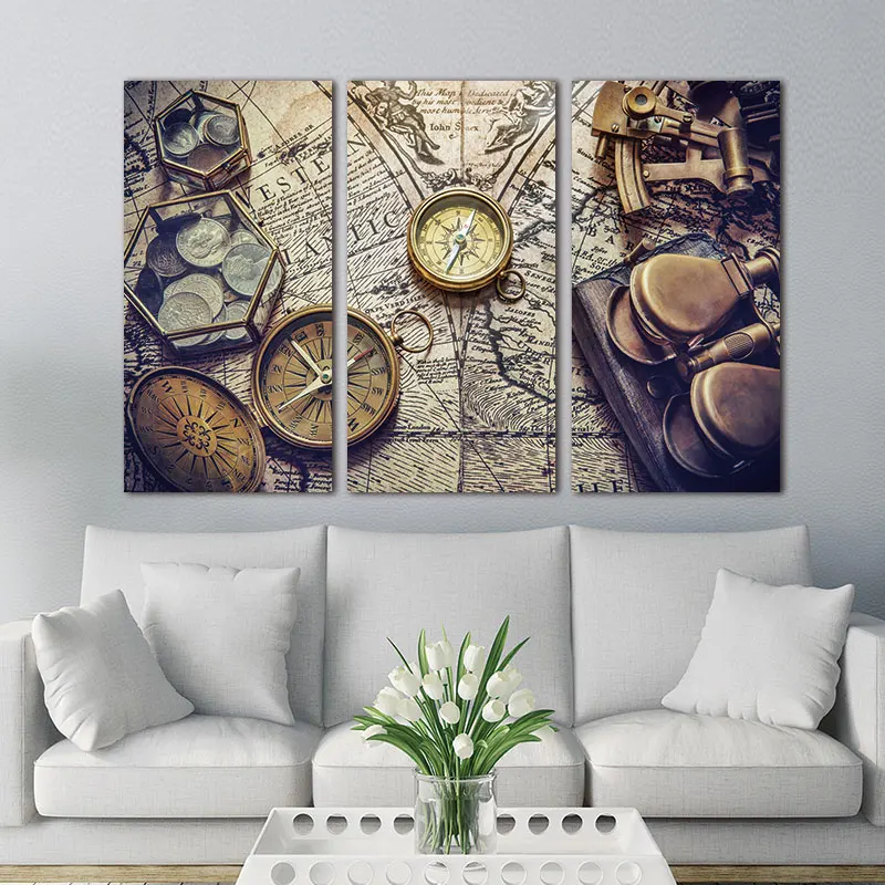 3 Panels Vintage World Map Canvas Painting Oil Panting On Canas Home Decor Wall Picture For Living Room | Дом и сад