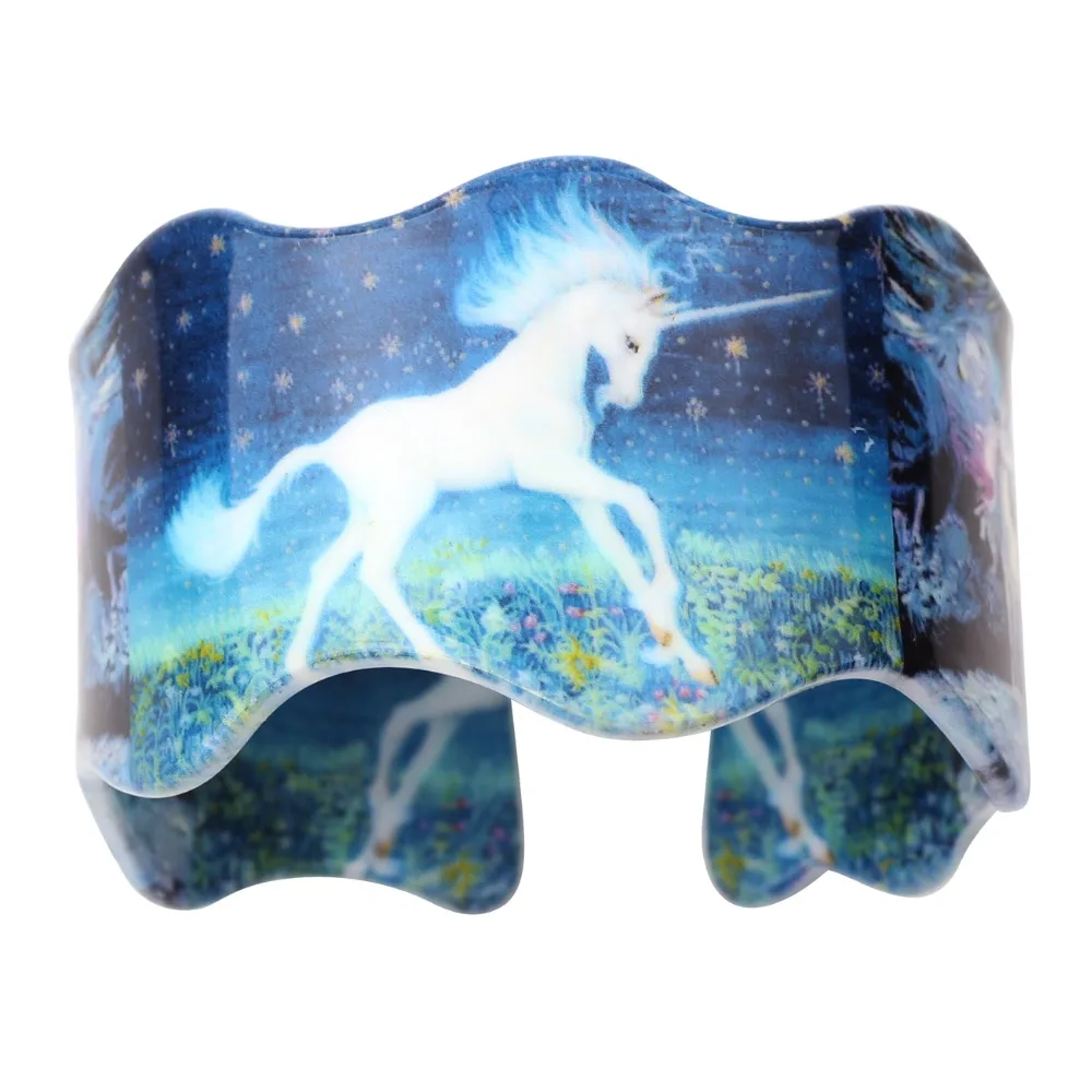 Женский браслет WEVENI пластиковый белый с принтом в виде единорога модные