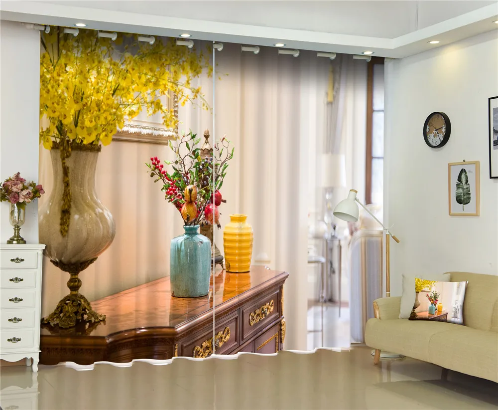 

Curtains vase Luxury Blackout 3D Window Curtains Living Room office Bedroom Drapes Cortinas Rideaux Customized size pillowcase