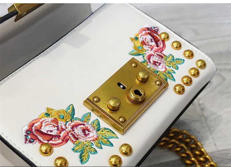 2020 Модные женские Сумки из искусственной кожи с заклепками вышивкой и цветами