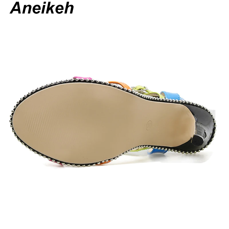 Aneikeh/сезон лето; коллекция года; модные босоножки; женские пикантные свадебные туфли на тонком высоком каблуке, украшенные стразами, с пряжкой и ремешком на тонком ремешке; цвет красный, желтый, белый, Size35-40