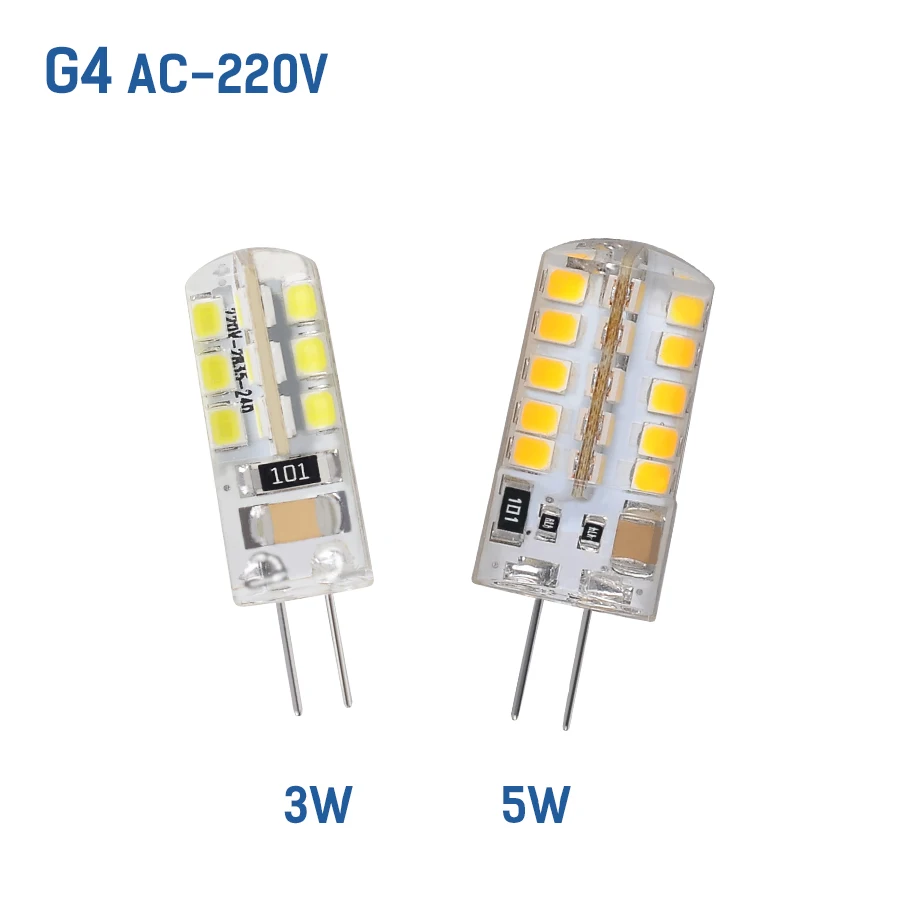 G4 светодиодный лампы SMD 2835 AC220V Светодиодная лампа 3W 5 светильник градусов с