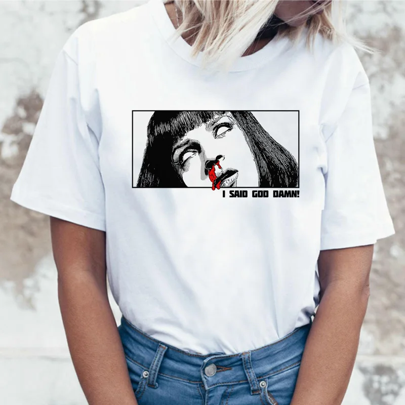 Футболка Pulp Fiction mia забавные летние футболки женские топы 90s новинка 2019 футболка