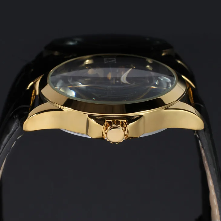 2016 Скелет Мужчины Часы Кожа Механические Самостоятельная Ветер Автоматическая