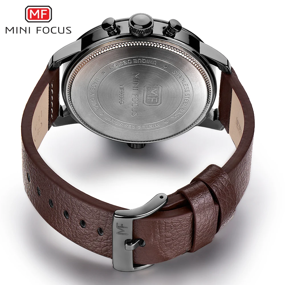 MINI FOCUS Dual Time Chronograph Men's Quartz Sports Watches Men Brand Luxury Big Analog Clock Male Leather Military Wrist Watch |
