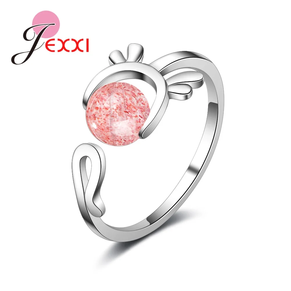 

Модные корейские женские свадебные Открытые Кольца из стерлингового серебра 925 пробы, регулируемое кольцо с милым котом и кристаллами