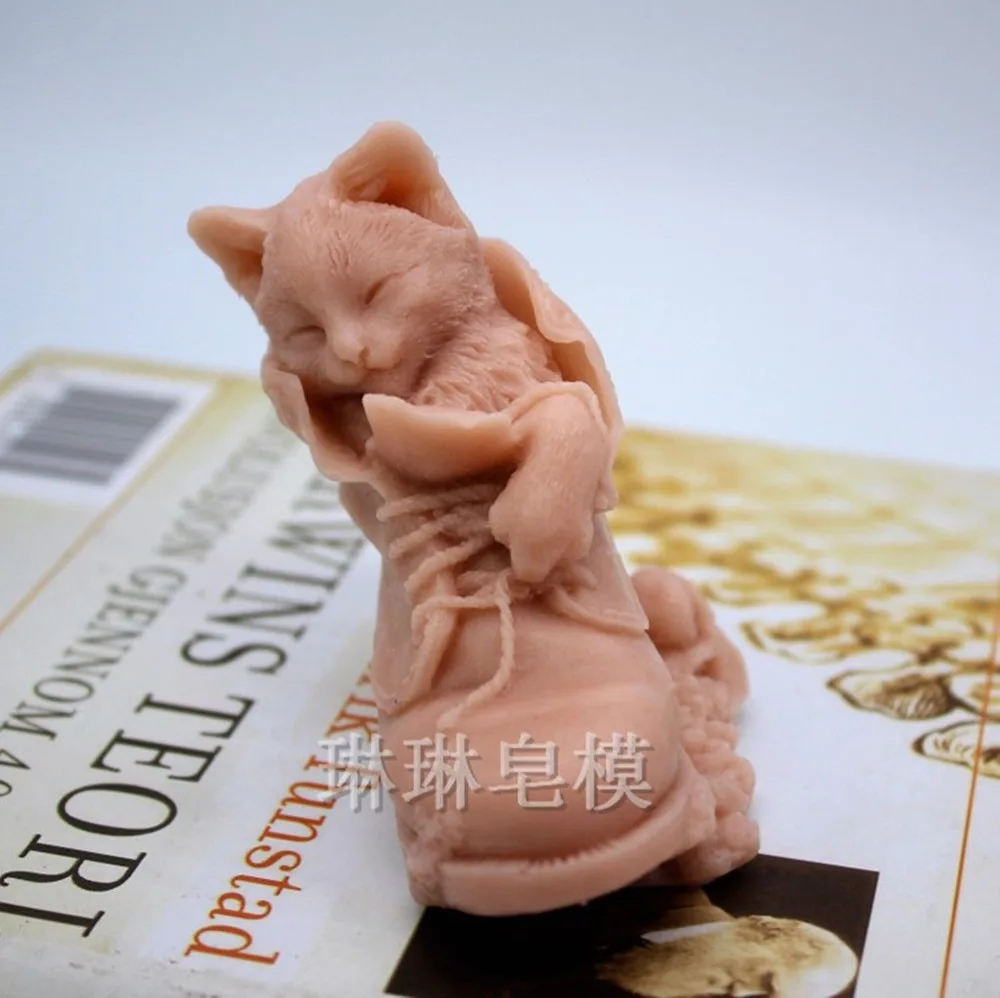 Зернистость 3D Спящая кошка ручная форма для мыла силиконовая свеча восковая